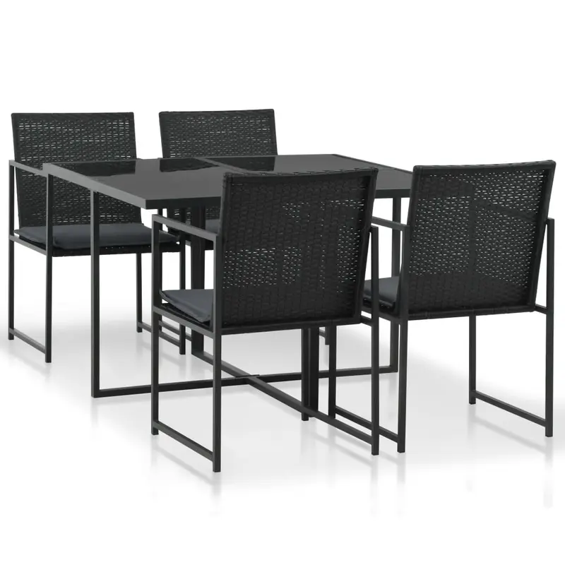 Set comedor de jardín 5 piezas y cojines ratán sintético negro