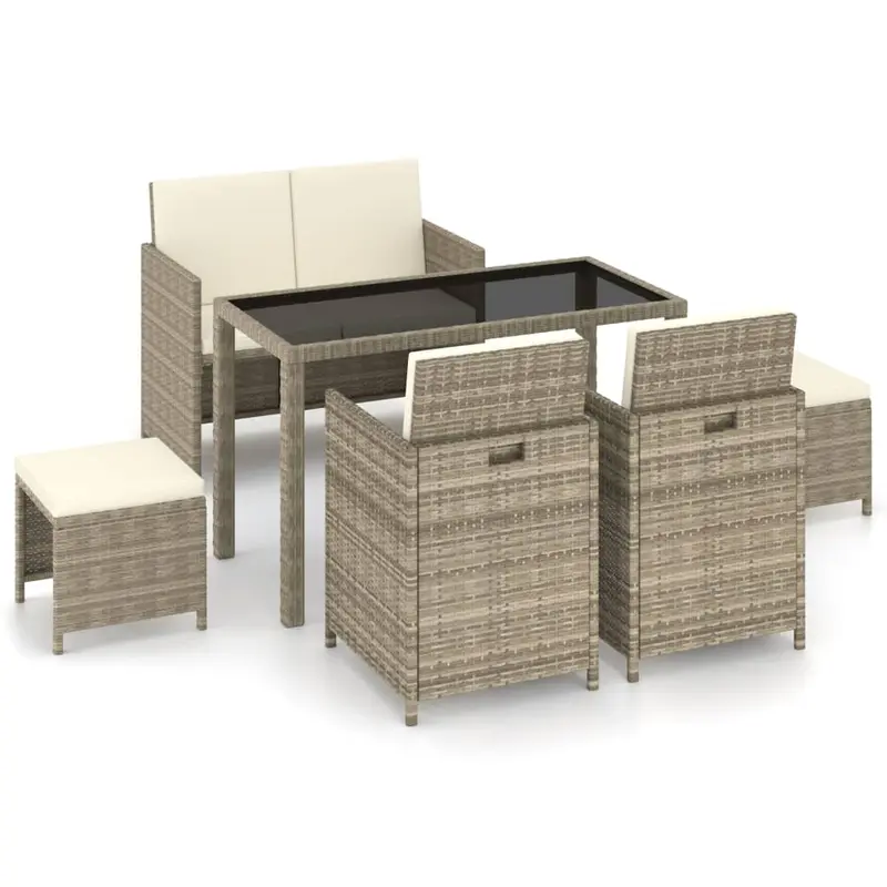 Set comedor de jardín 6 piezas y cojines ratán sintético beige