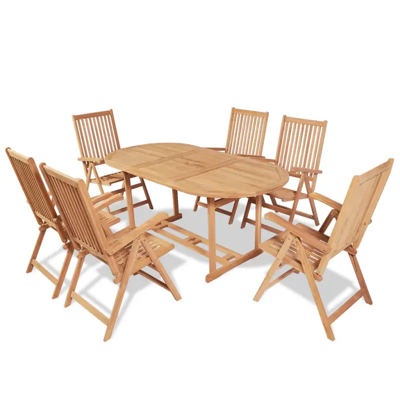 Set comedor de jardín 7 pzas con sillas plegables teca maciza