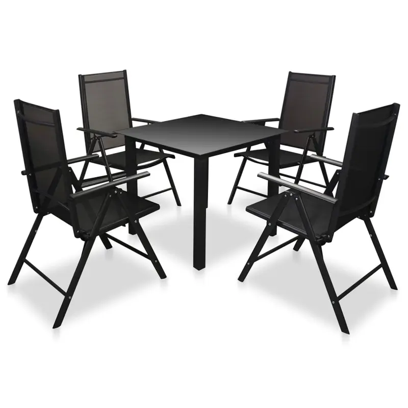 Set comedor jardín con sillas plegables 5 piezas aluminio negro