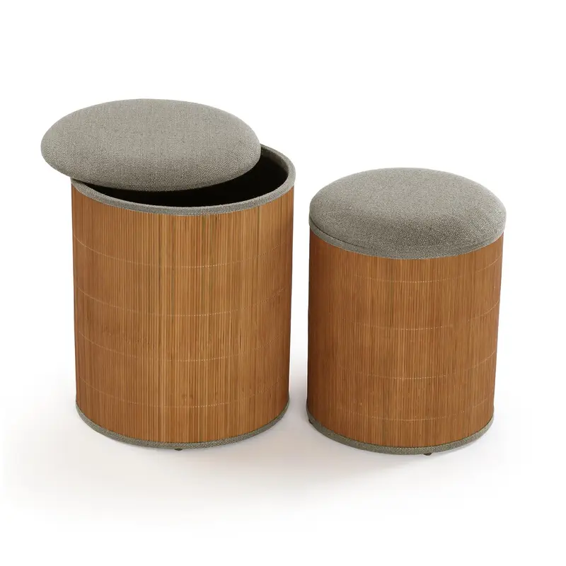 SET DE 2 PUFF CON ALMACENAJE GRIS BAMBU