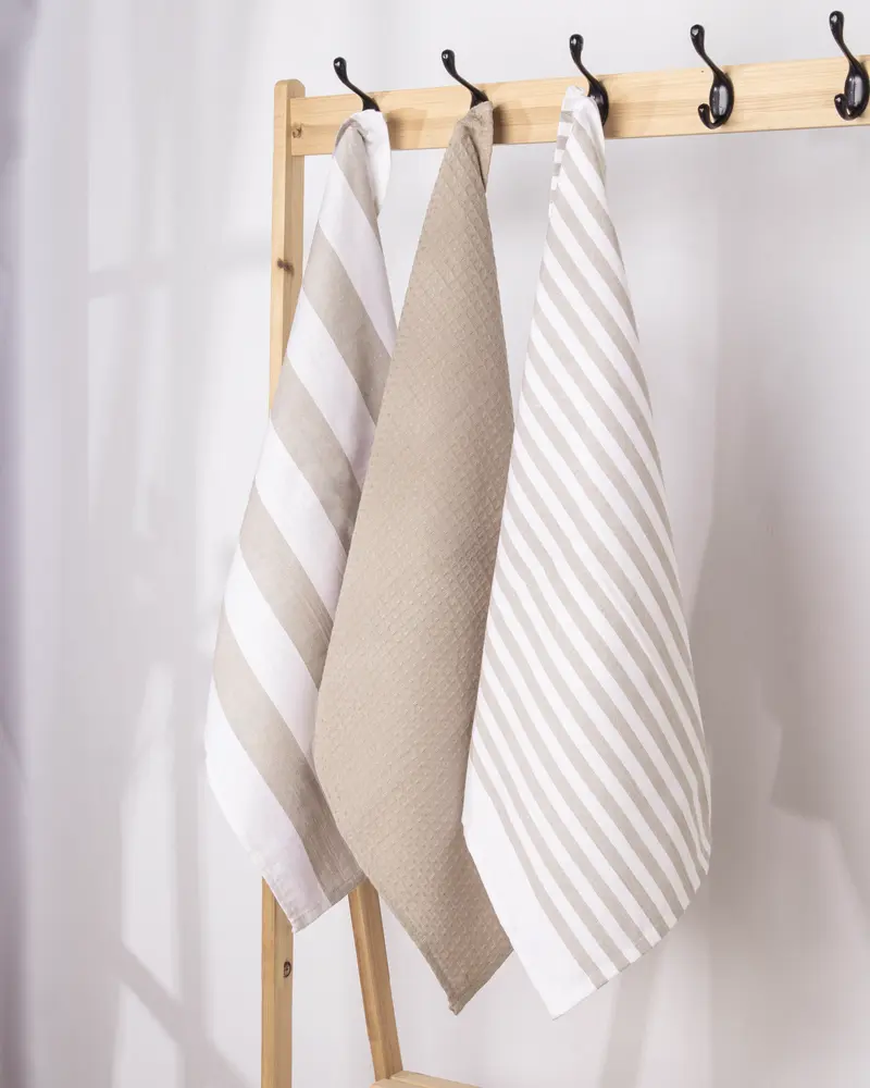 Set de 3 Paños de Cocina Lines Beige