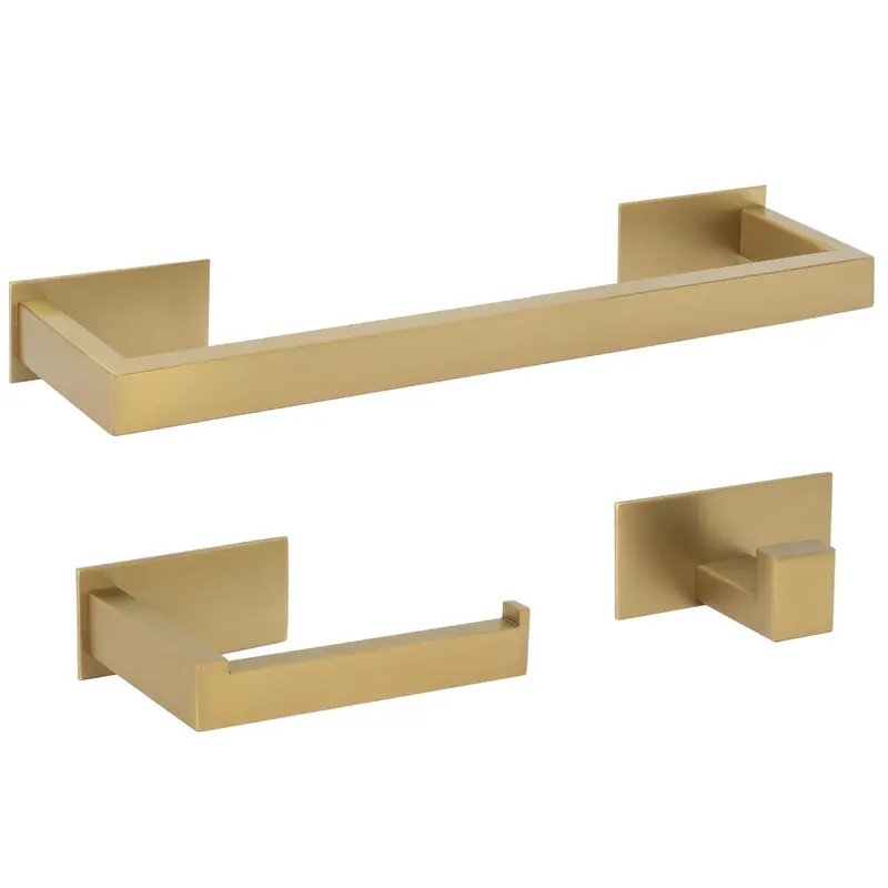 Set de Baño Adhesivo Oro Mate con Toallero y Portarrollos Valaz de 40cm