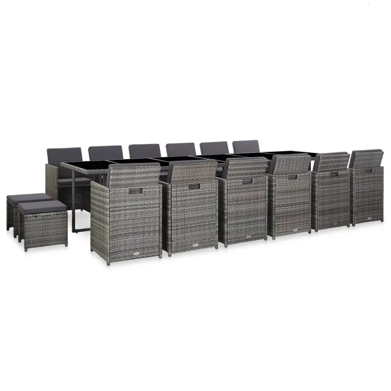 Set de comedor de jardín 17 pzas y cojines ratán sintético gris