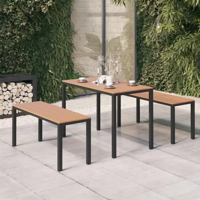 Set de comedor de jardín 3 pzas acero y WPC marrón y negro