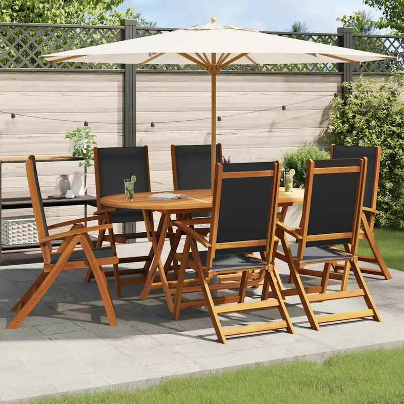 Set de comedor de jardín 7 piezas madera maciza de acacia