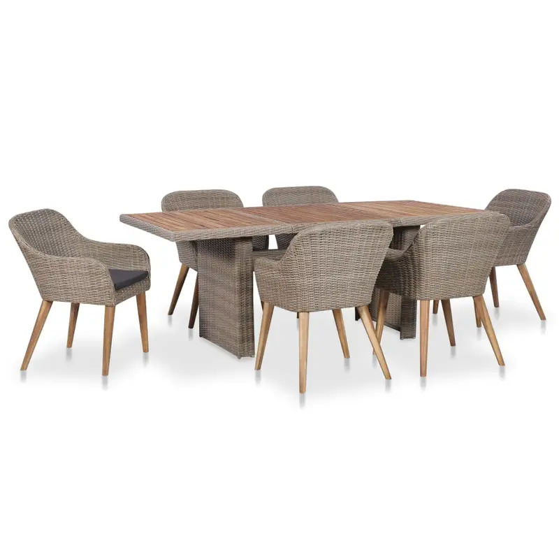 Set de comedor de jardín 7 pzas y cojines ratán sintético gris