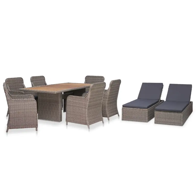 Set de comedor de jardín 9 piezas ratán sintético marrón