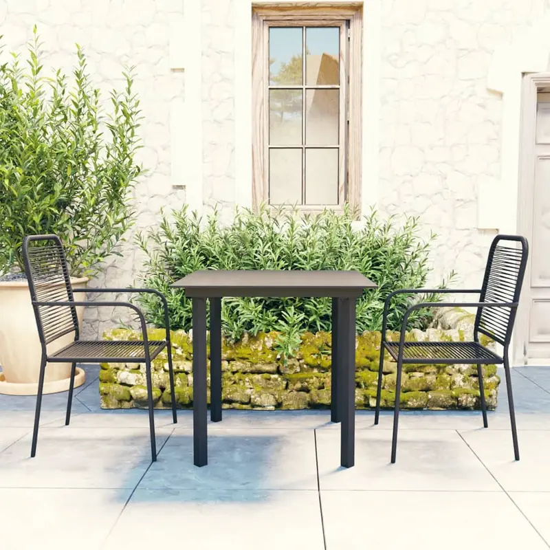 Set de comedor de jardín de 3 piezas vidrio y acero negro