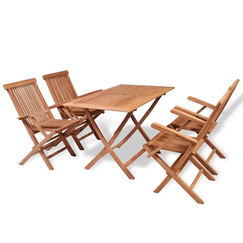 Set de comedor de jardín plegable 5 piezas madera maciza teca