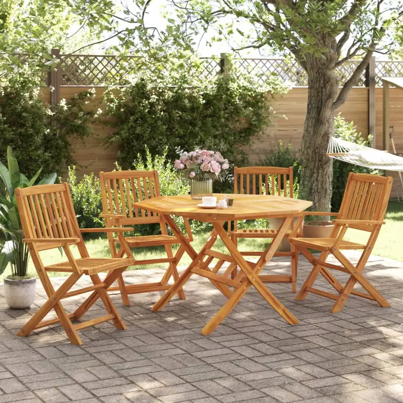 Set de comedor de jardín plegable 5 pzas madera maciza acacia