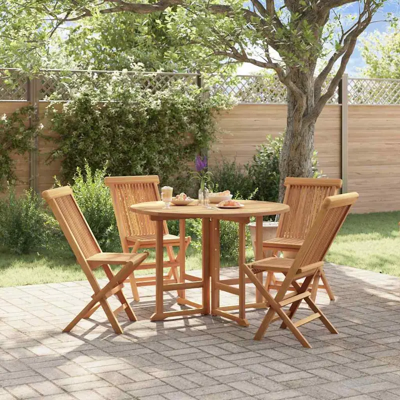 Set de comedor de jardín plegable 5 pzas madera maciza de teca