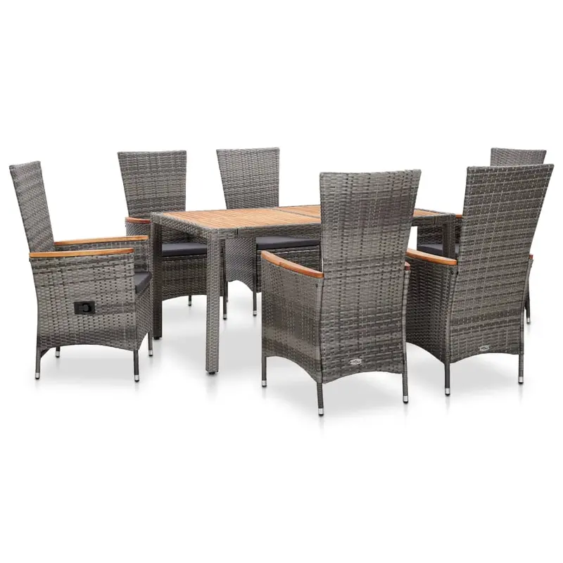 Set de comedor de jardín y cojines 7 pzas ratán sintético gris