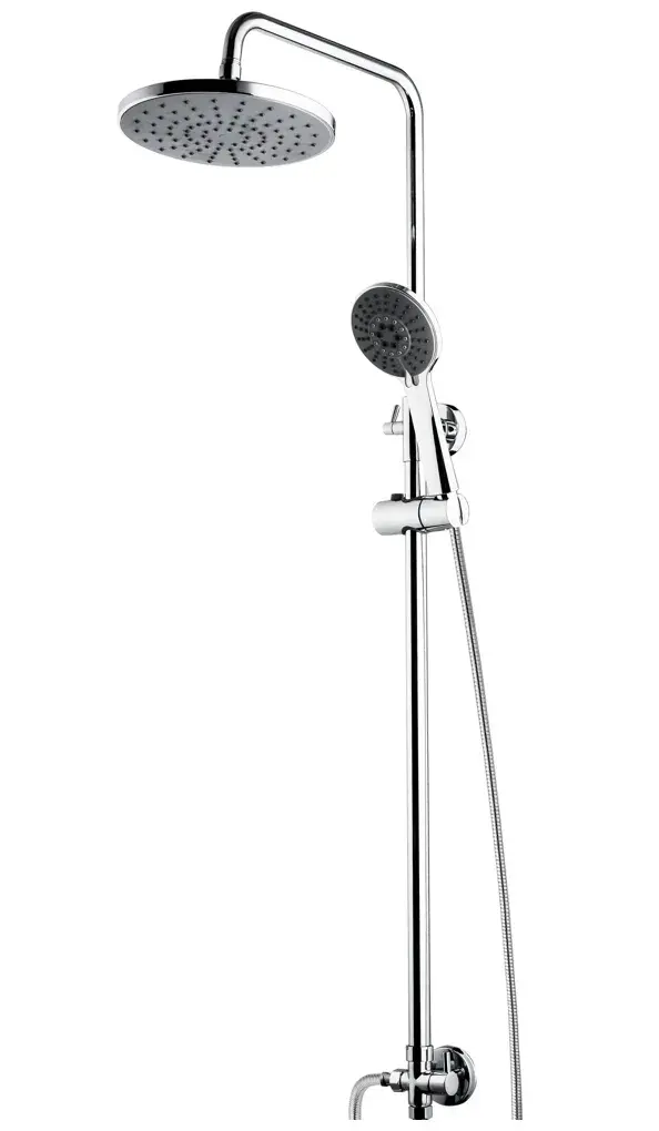 Set de ducha cromado con tubo telescópico regulable y barra de acero inoxidable tres funciones Elm de Aquore