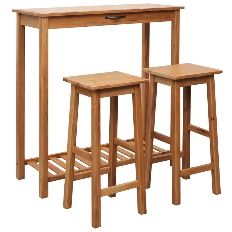 Set de mesa y sillas de bar 3 piezas madera maciza de roble