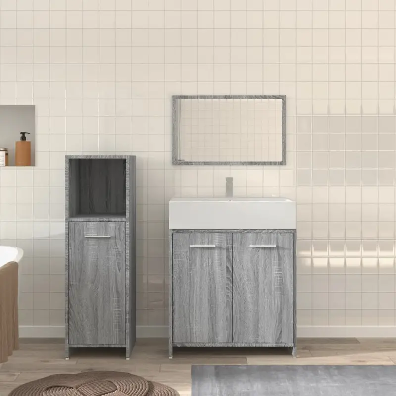 Set de muebles de baño 3 pzas madera contrachapada gris sonoma