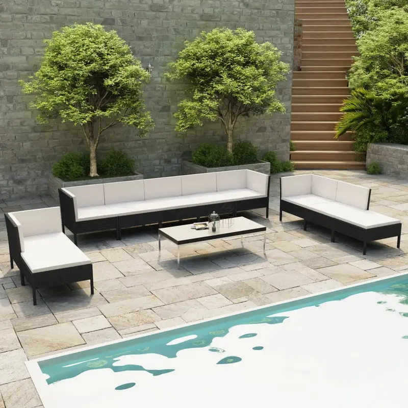 Set de muebles de jardín 10 pzas cojines ratán sintético negro