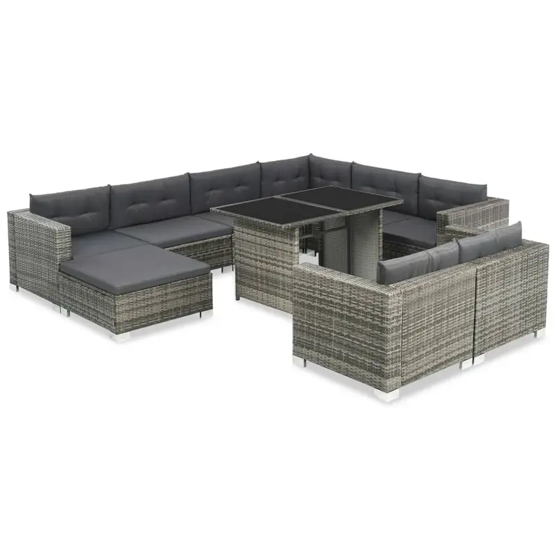 Set de muebles de jardín 10 pzas y cojines ratán sintético gris