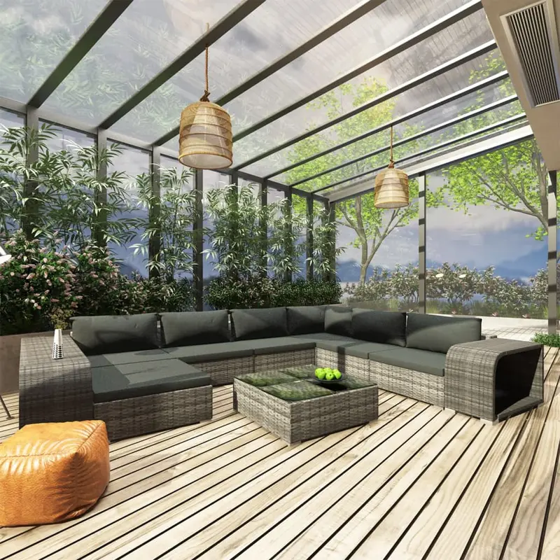 Set de muebles de jardín 10 pzas y cojines ratán sintético gris