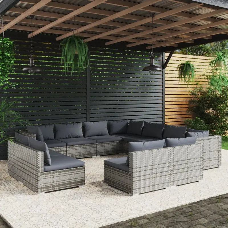 Set de muebles de jardín 11 pzas cojines ratán sintético gris