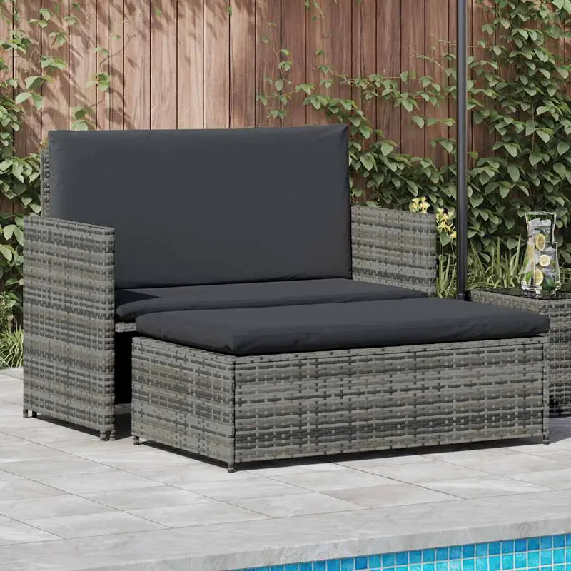 Set de muebles de jardín 2 pzas y cojines ratán sintético gris