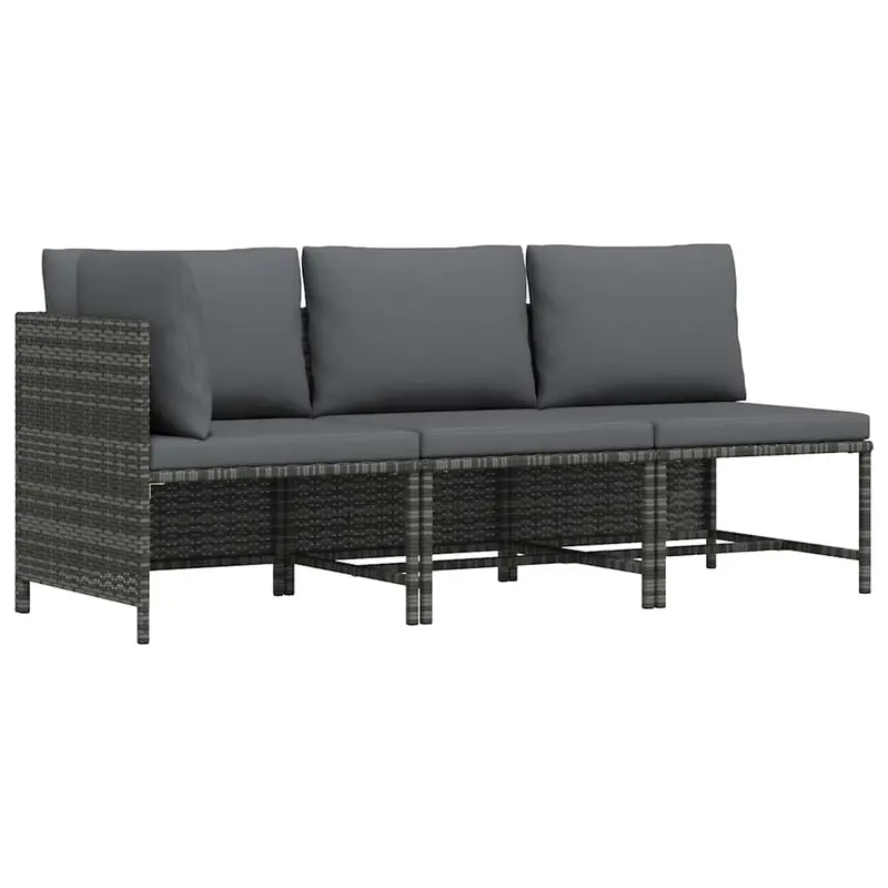 Set de muebles de jardín 3 pzas y cojines ratán sintético gris