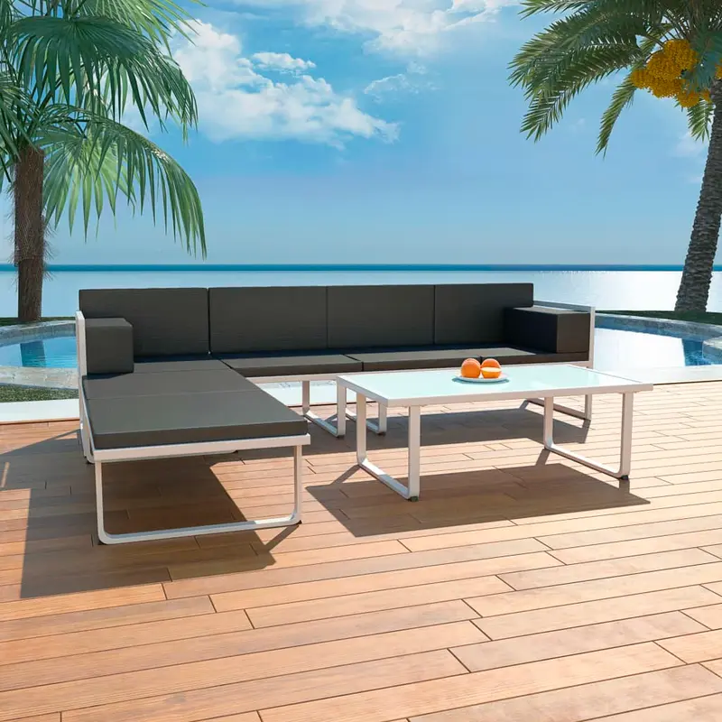 Set de muebles de jardín 4 piezas y cojines aluminio negro