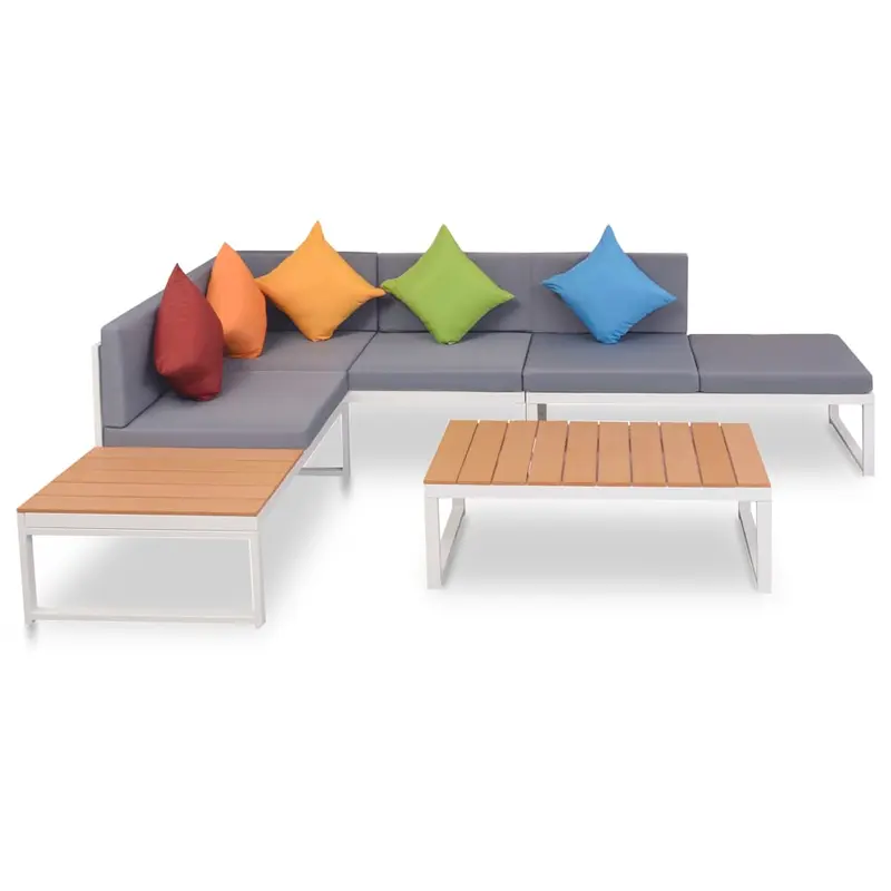 Set de muebles de jardín 4 piezas y cojines aluminio y WPC