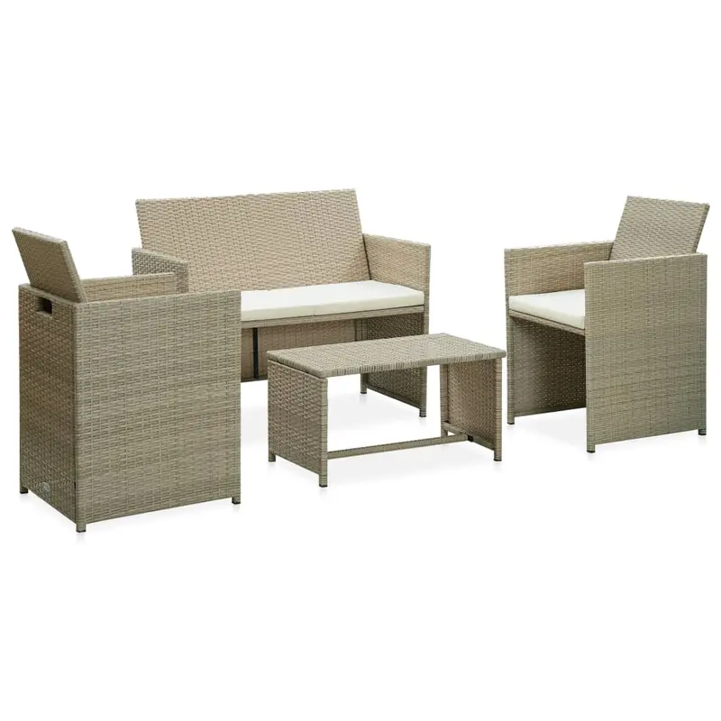 Set de muebles de jardín 4 pzas y cojines ratán sintético beige