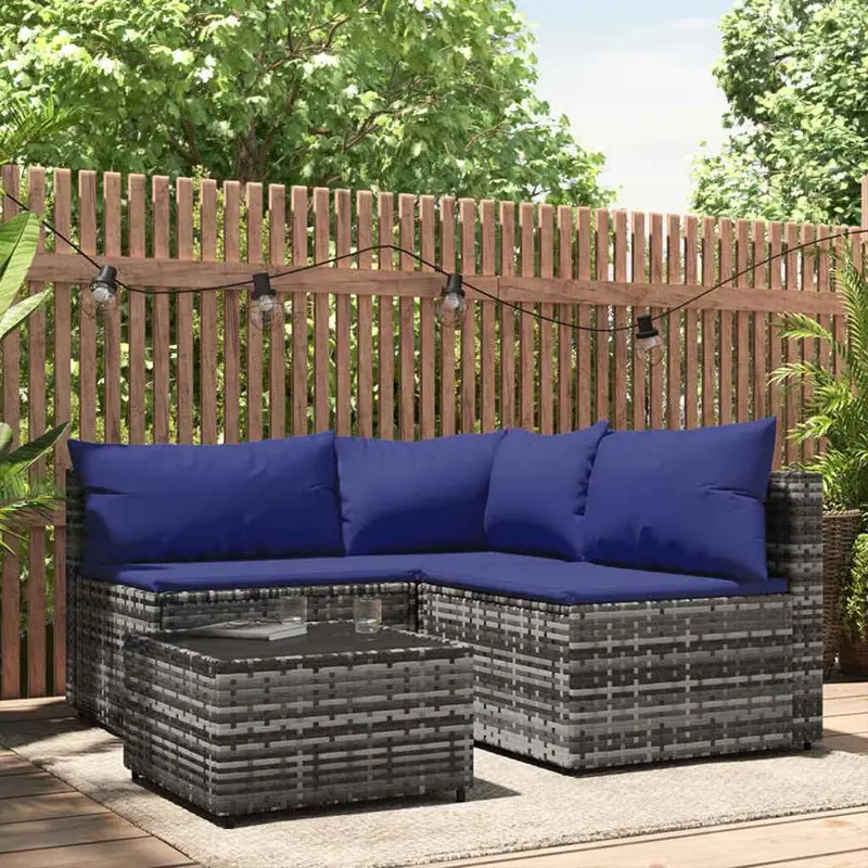 Set de muebles de jardín 4 pzas y cojines ratán sintético gris