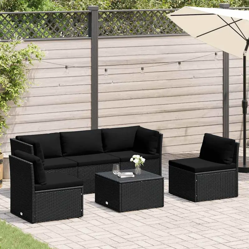 Set de muebles de jardín 4 pzas y cojines ratán sintético negro