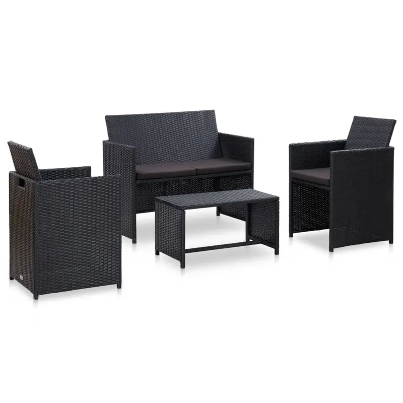 Set de muebles de jardín 4 pzas y cojines ratán sintético negro