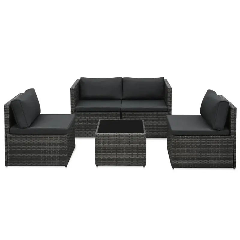 Set de muebles de jardín 5 pzas y cojines ratán sintético gris