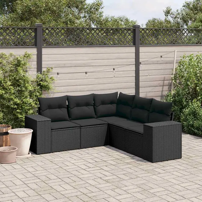 Set de muebles de jardín 5 pzas y cojines ratán sintético negro