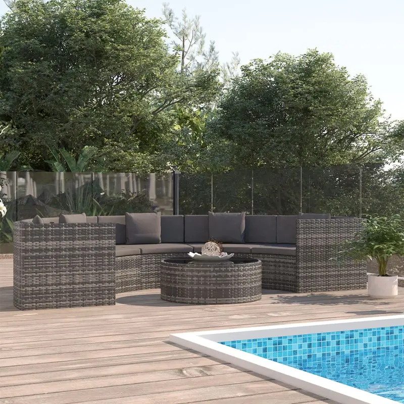 Set de muebles de jardín 6 pzas y cojines ratán sintético gris
