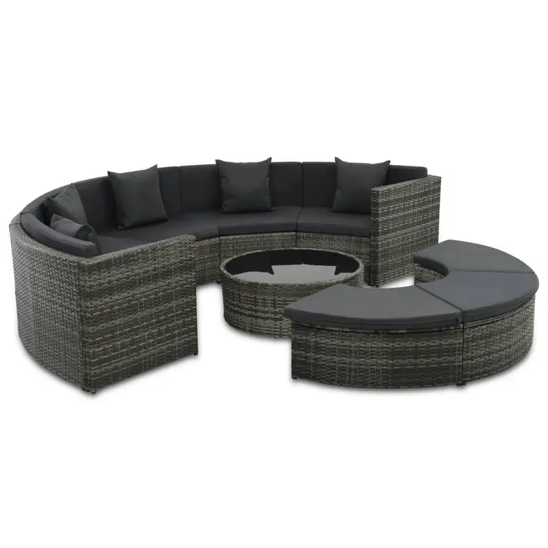 Set de muebles de jardín 7 pzas y cojines ratán sintético gris