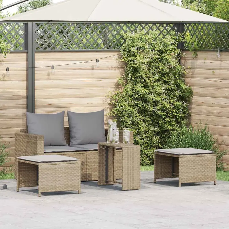 Set de muebles de jardín con cojines apilables 5 pzas beige