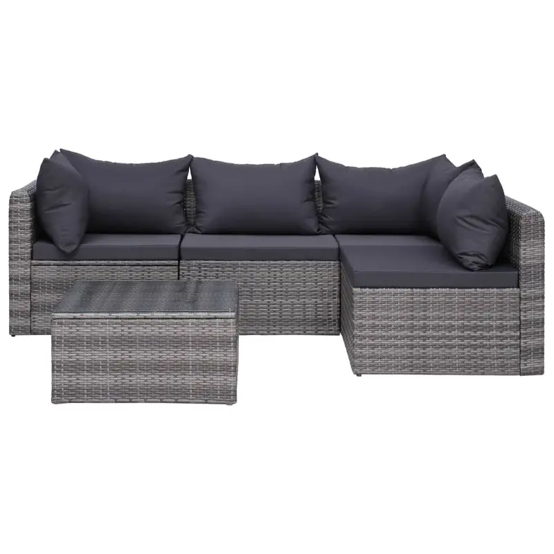 Set de muebles de jardín y cojines 5 pzas. ratán sintético gris
