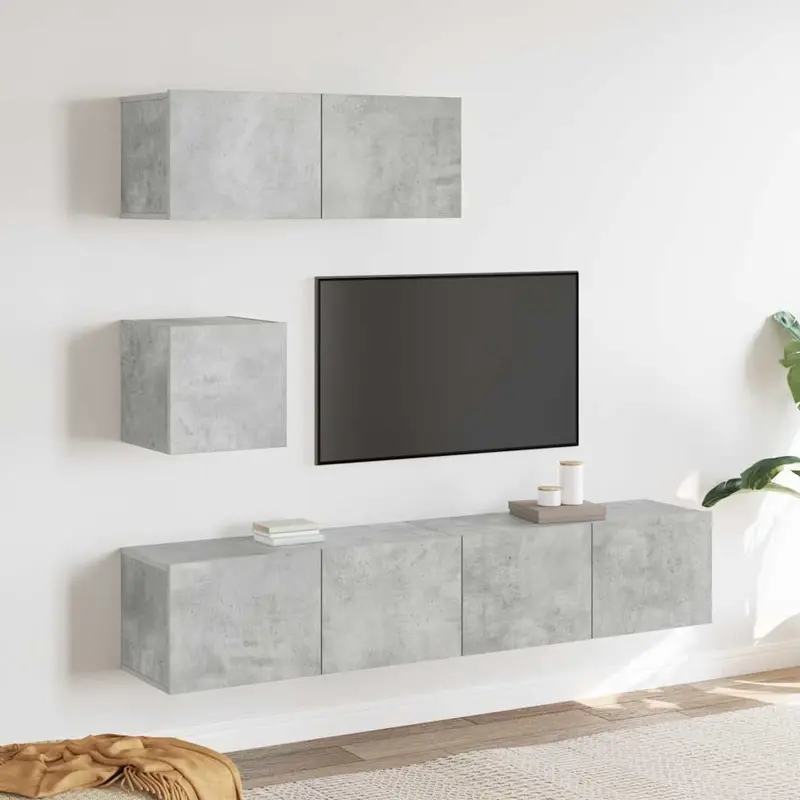 Set de muebles de TV 4 pzas madera contrachapada gris hormigón