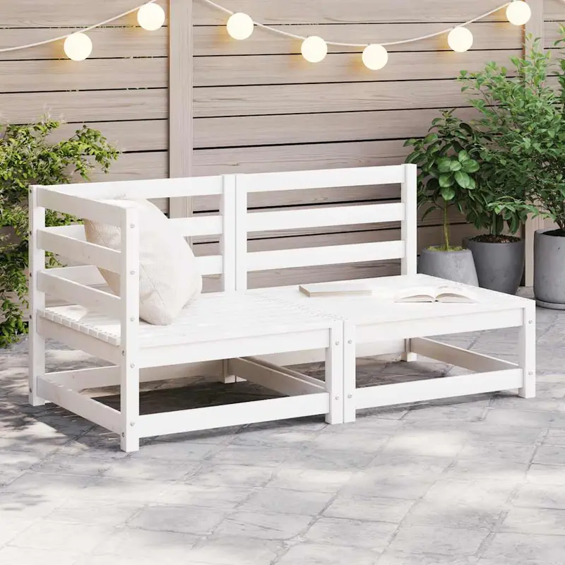Set de salón de jardín de 2 piezas blanco madera maciza de pino