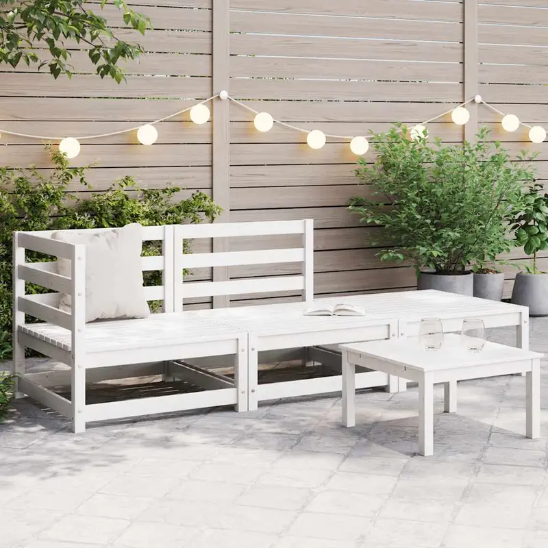 Set de salón de jardín de 3 piezas blanco madera maciza de pino