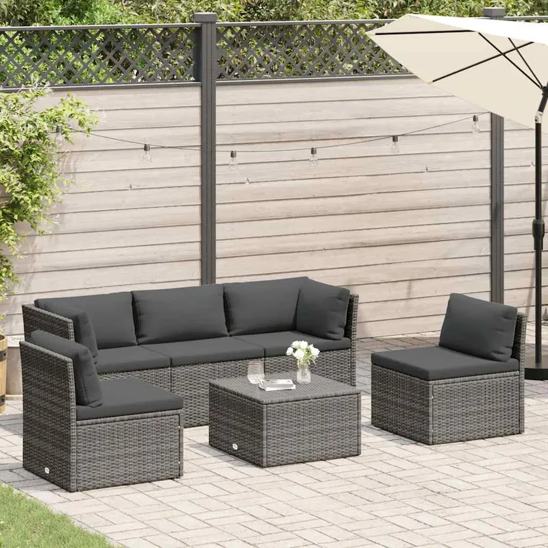Set de salón para jardín 4 pzs y cojines ratán sintético gris