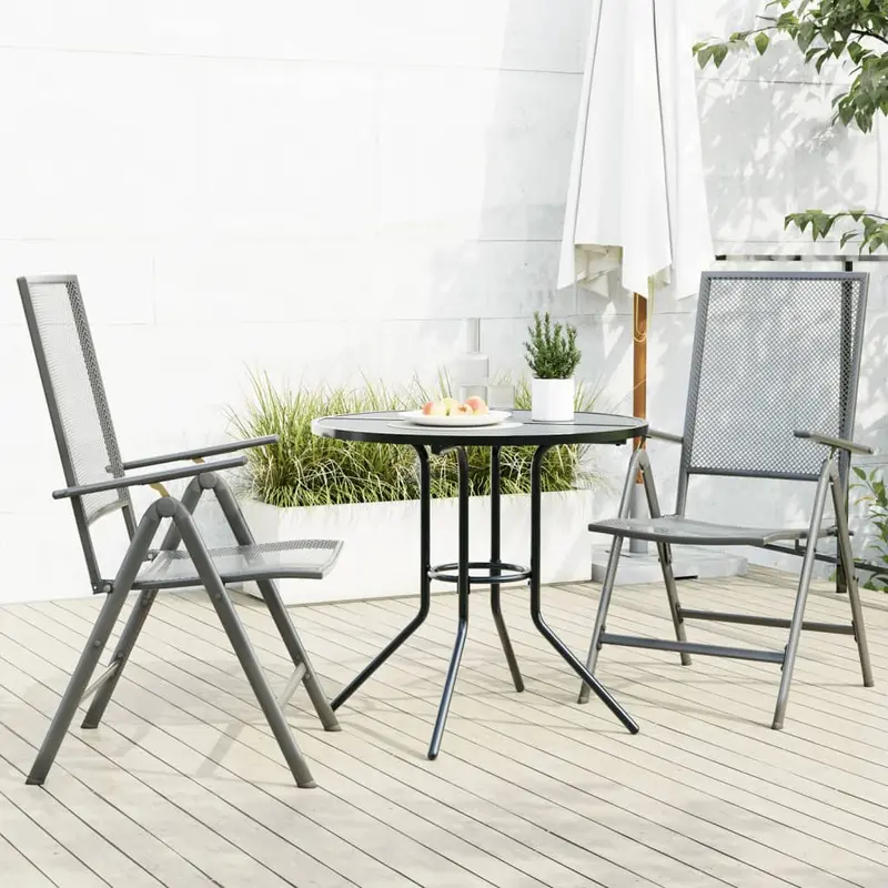 Set de sillas jardín reclinables 3 piezas acero antracita