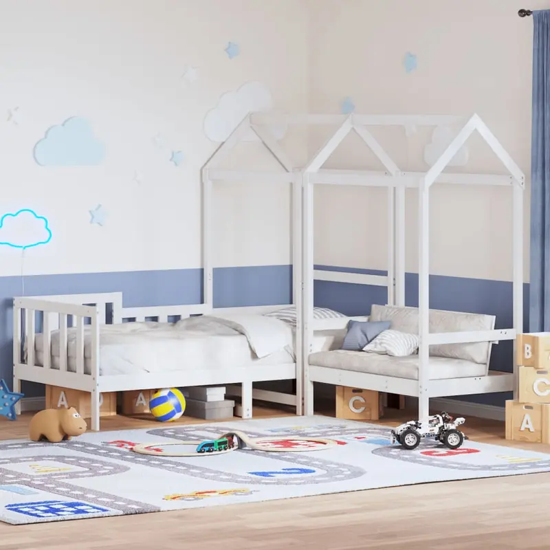 Set de sofá cama con banco y techo madera pino blanco 80x200 cm