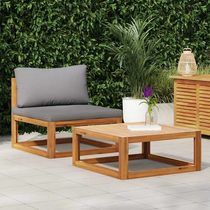 Set de sofá de jardín 2 pzas con cojín madera maciza de acacia