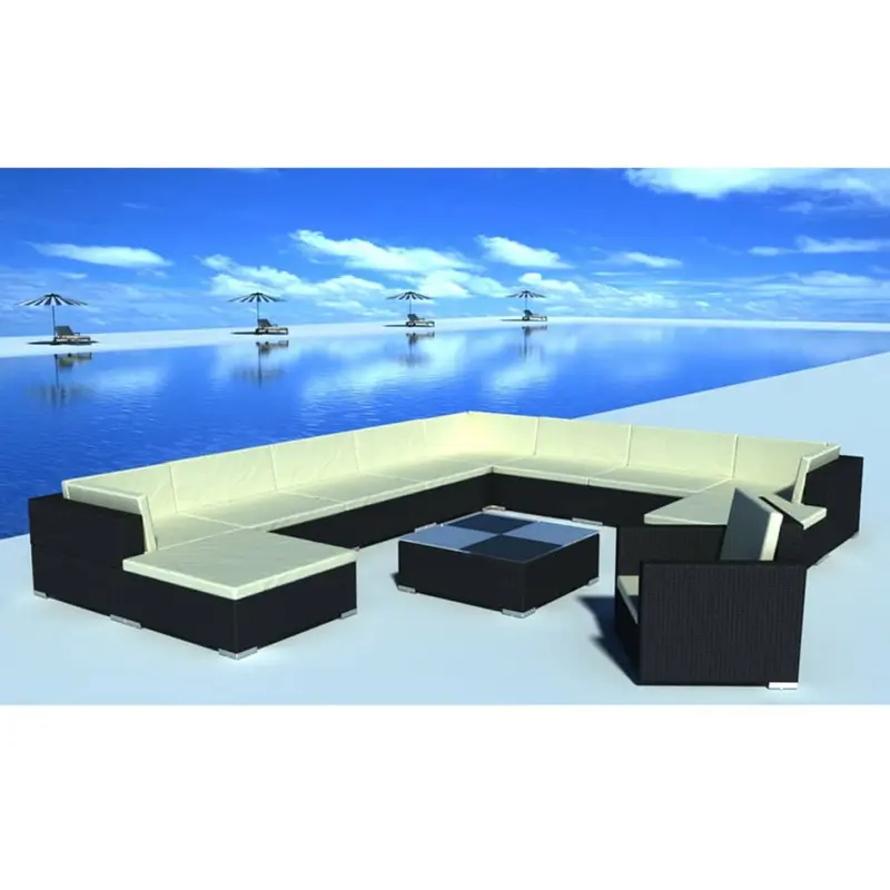 Set de sofás de jardín 12 pzas cojines ratán sintético negro
