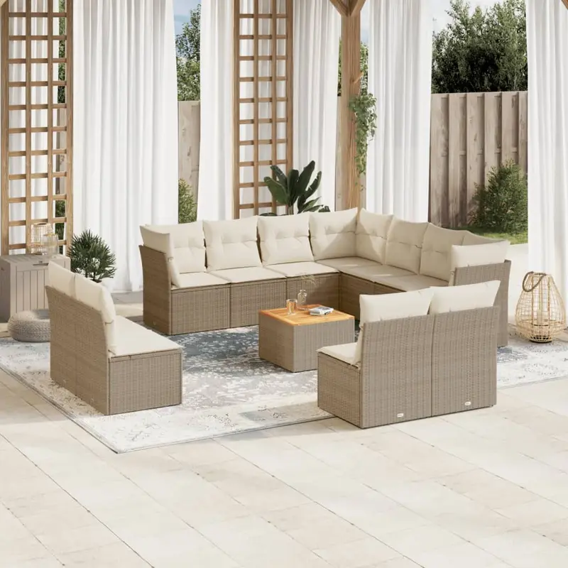 Set de sofás de jardín 12 pzas y cojines ratán sintético marrón