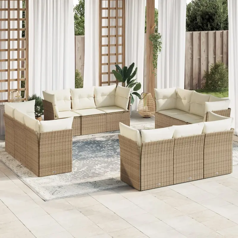 Set de sofás de jardín 12 pzas y cojines ratán sintético marrón