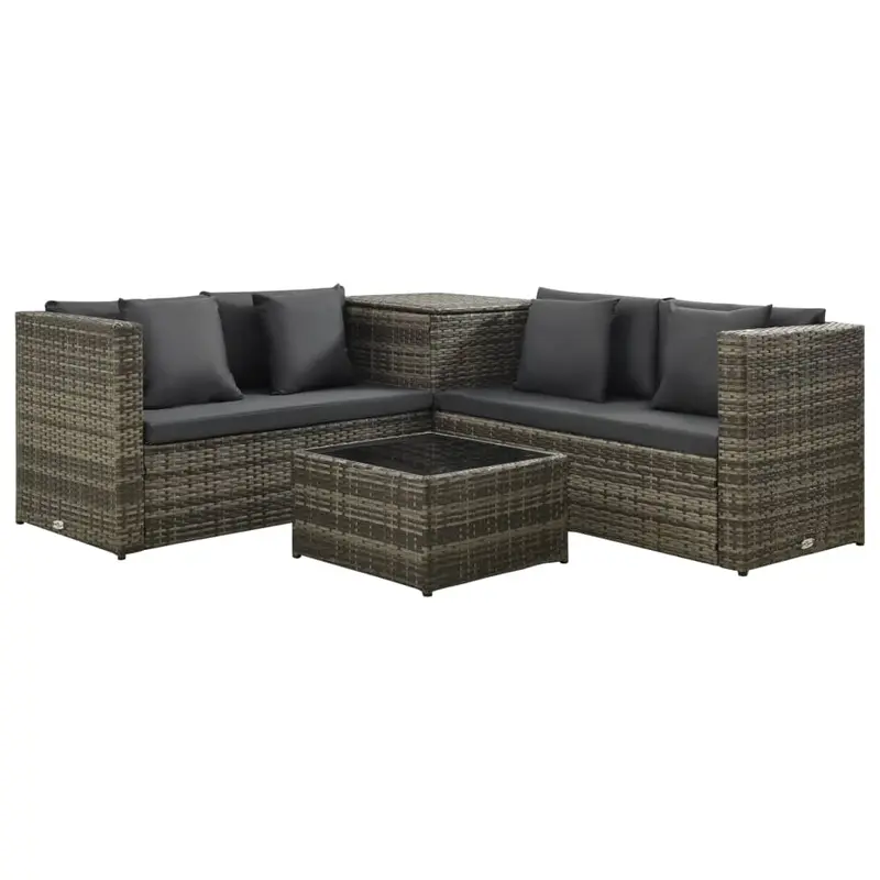 Set de sofás de jardín 4 piezas y cojines ratán sintético gris