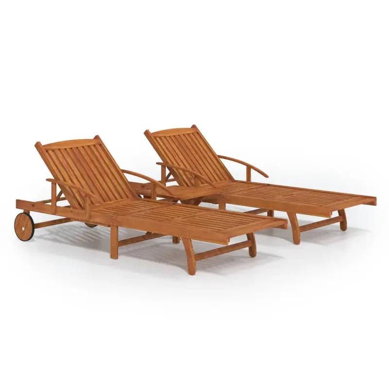 Set de tumbonas con mesita 2 uds madera maciza de acacia